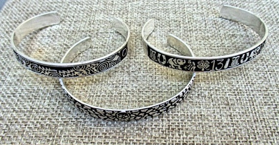 Set of 3 Vintage Cuff Bracelets from Mexico.  Ant… - image 5