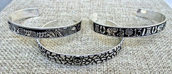 Set of 3 Vintage Cuff Bracelets from Mexico.  Ant… - image 1