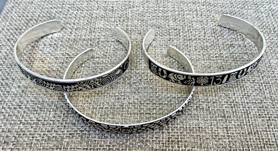 Set of 3 Vintage Cuff Bracelets from Mexico.  Ant… - image 4