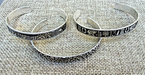 Set of 3 Vintage Cuff Bracelets from Mexico.  Ant… - image 3