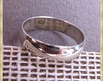 Size 5  Sterling Silver High Shine 5mm wide Band ring. Thailand