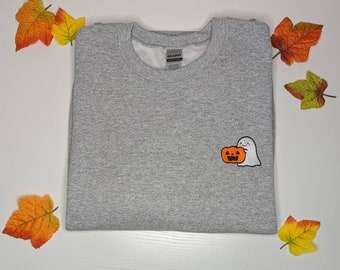 Sweat-shirt ras du cou brodé fantôme d'Halloween effrayant