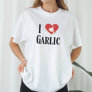 I Heart Garlic funny t shirt, Foodie Shirt, Ironic Shirt