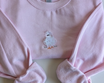Fluffy Chicken Fringe Sweatshirt, Silkie Chicken, Embroidered Chicken sweatshirt