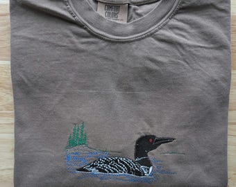 Embroidered Common Loon Comfort Colors® Cotton T-Shirt