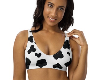 Women's Cow Print Bikini Top, Recyled padded bikini top