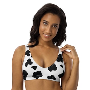 Women&#39;s Cow Print Bikini Top, Recyled padded bikini top