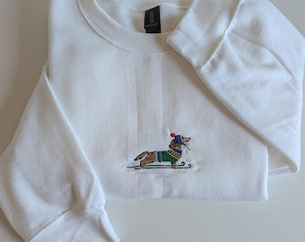 Embroidered Skiing Dachshund Holiday Christmas Sweatshirt