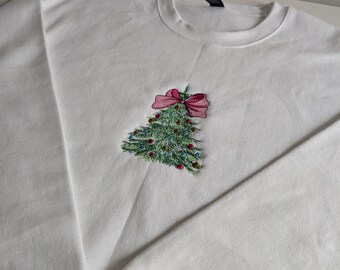 Coquette Christmas Tree Sweatshirt, Christmas Tree Bow shirt, Girly Christmas sweater