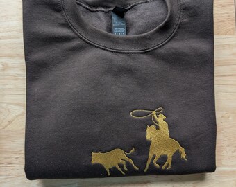 Embroidered Roping Cowboy Crewneck Sweatshirt