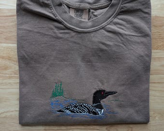 Embroidered Common Loon Comfort Colors® Cotton T-Shirt