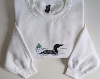 Lake Serenity Embroidered Common Loon Gildan Crewneck Sweatshirt