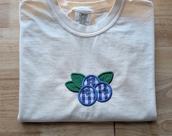 Blueberry Gingham Embroidered Comfort Colors® T-shirt