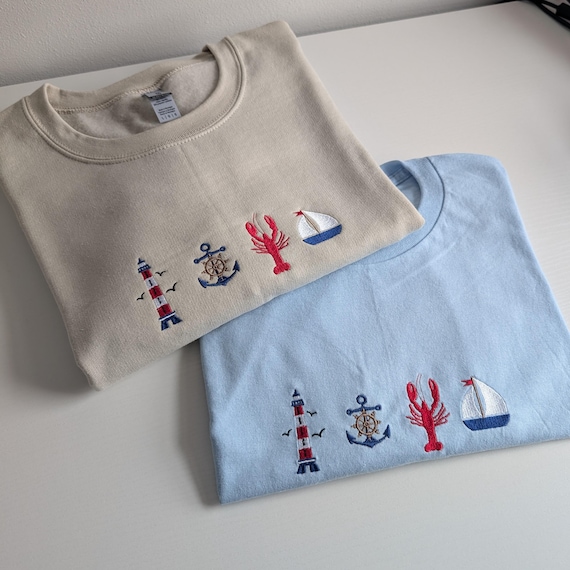 Embroidered Coastal Shirt, Fisherman Aesthetic T-shirt, Beachy Shirt