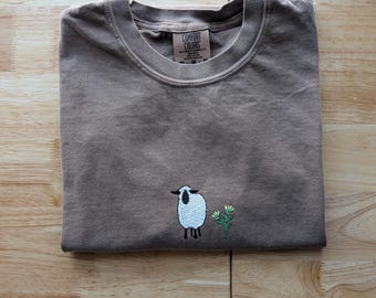 Sheep & Wildflower Embroidered Comfort Colors® T-shirt