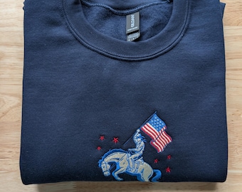 Retro Embroidered Patriotic Cowboy Crewneck Sweatshirt