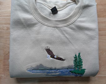 Embroidered Soaring Eagle & Wilderness Crewneck Sweatshirt