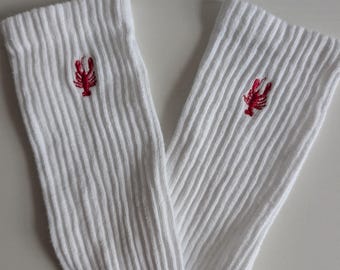 Lobster Socks, Embroidered Lobster Crew Socks, Cute Nautical Socks, Funny Socks