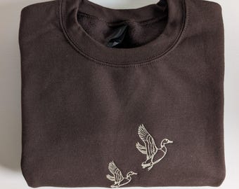 Wings Over Water Embroidered Flying Ducks Cotton Blend Crewneck Sweatshirt