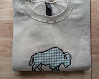 Embroidered Gingham Buffalo Gildan Crewneck Sweatshirt