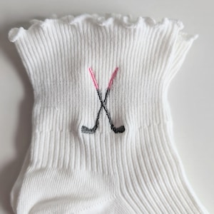 Golf Club Socks, Embroidered Ruffle Ankle Socks, Golf Lover Gift, Cute socks