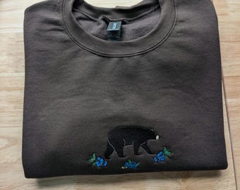 Embroidered Black Bear & Blueberries Gildan Crewneck Sweatshirt