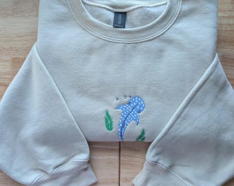 Embroidered Whale Shark Gildan Crewneck Sweatshirt