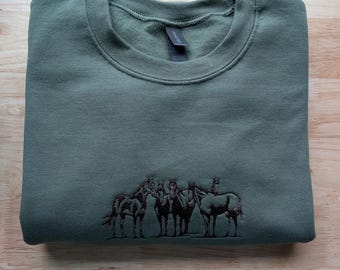 Embroidered Wild Horse Herd Crewneck Sweatshirt