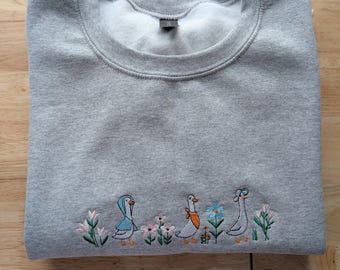 Embroidered Spring Garden Geese Crewneck Sweatshirt
