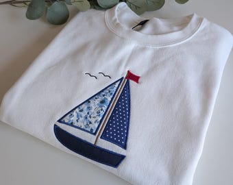 Sailboat Patchwork Crewneck, Beachy sweatshirt, Coastal sweatshirt