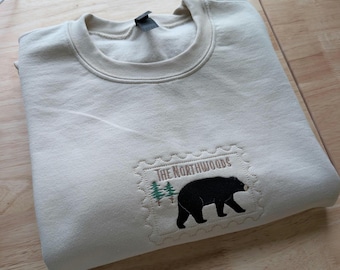 Embroidered Northwoods Stamp Black Bear Gildan Crewneck Sweatshirt