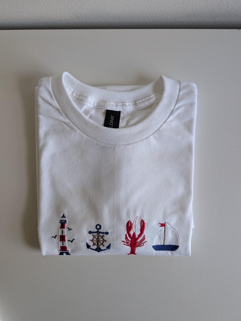 Embroidered Coastal Shirt, Fisherman Aesthetic T-shirt, Beachy Shirt image 3
