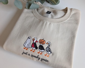 Spooky Goose Embroidered Sweatshirt, Goose crewneck, Funny Halloween sweatshirt