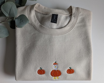 Gestickter Kürbis-Gans-Sweatshirt, Halloween-Gans-Sweatshirt, gruseliges Sweatshirt, niedlicher Halloween-Crewneck,