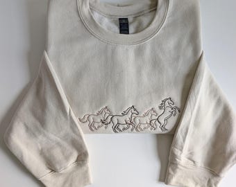 Untamed Spirit Wild Horse Embroidered Crewneck Sweatshirt