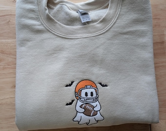 Embroidered Football Ghost Crewneck Sweatshirt for Halloween