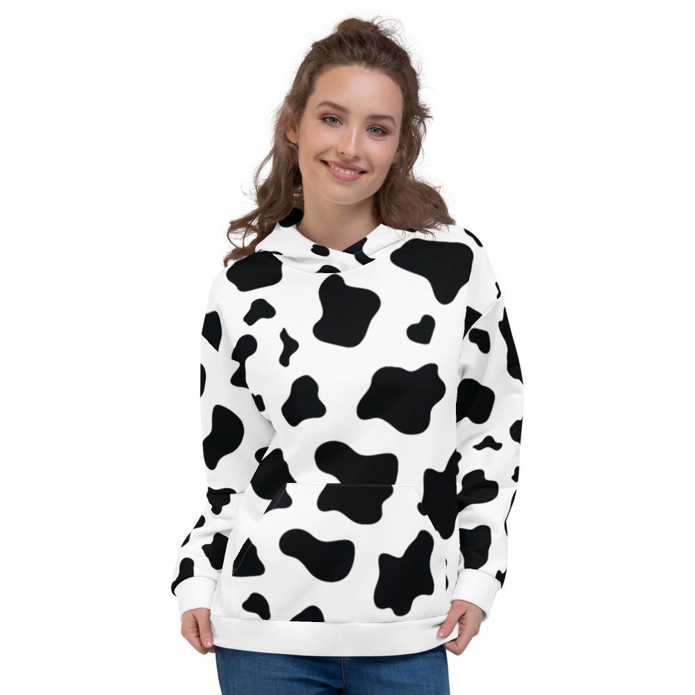 Reduced RQYYD Women's Zip Up Cropped Fleece Hoodie Cow Print Plus