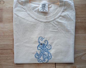 Embroidered Octopus Comfort Colors Cotton Shirt