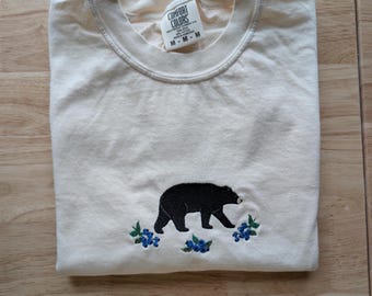 Embroidered Black Bear & Blueberries Comfort Colors® Cotton T-Shirt