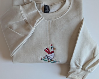 Embroidered Skiing Duck Holiday Christmas Sweatshirt