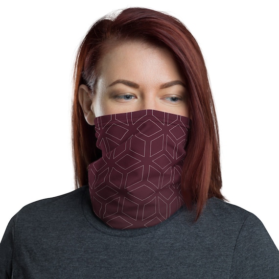 Cubic Roots (Wine) - Washable Cloth Face Covering / Neck Gaiter / Face Mask in Burgundy Red for Men & Women