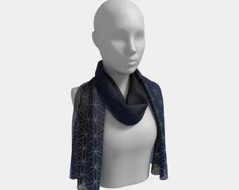 Flower of Life (Midnight) Long Scarf in Navy Blue - 2 Sizes and 4 Textures
