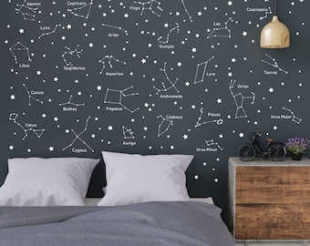 MARCH SALES! Constellation Wall Decals, 26 Constellation decals / pack, Star Decals, Nursery, Boys' Bedroom, Kids Playroom, wall sticker