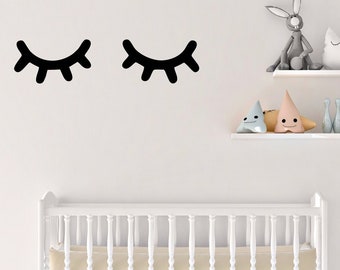 Sleepy Eyes Wall Sticker Set Nursery Bedroom Sleeping Eyelashes Wall Art Decal 