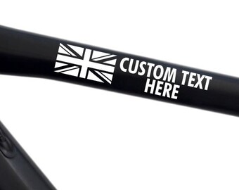NOVEMBER SALE! Benutzerdefinierter Text, UK-Flagge, x2 Abziehbilder / Packung, Name Fahrrad Aufkleber/Aufkleber