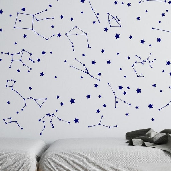 Constellation Wall Decals, No names, 26 Constellation decals / pack, Star Decals, Nursery, Boys' Bedroom, Kids Playroom, wall sticker