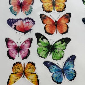 May include: A sheet of colorful butterfly stickers. The butterflies are in various colors, including pink, orange, blue, green, and yellow. The stickers are perfect for adding a touch of whimsy to any project.