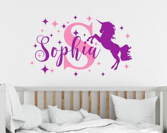 MARCH SALES! Personalized Unicorn Wall Decal, Wall Decals, Wall Stickers, Girls room decals