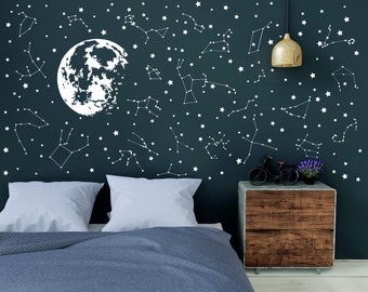 Constellation Wall Decals,25 Constellations, Moon, Stars, Dots - Nursery Decor