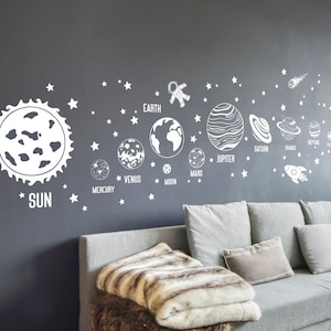 Solar System Wall Decal: Planets, Stars, Kids Playroom Decor